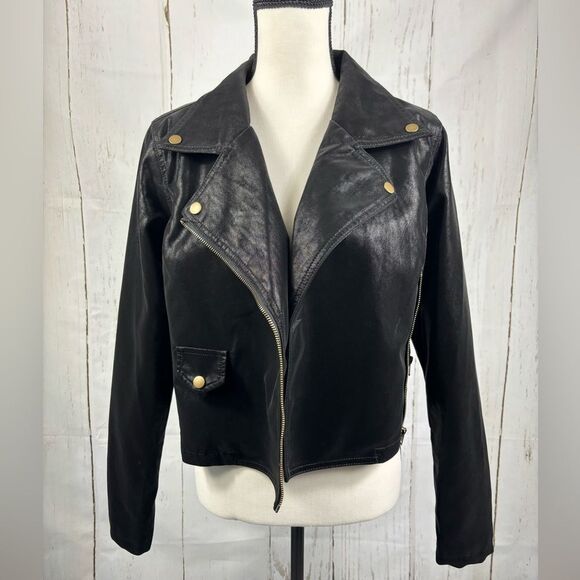 Chelsea & Violet Jackets & Blazers - NWOT Chelsea & Violet Biker Moto Jacket Faux Leather Shiny Finish